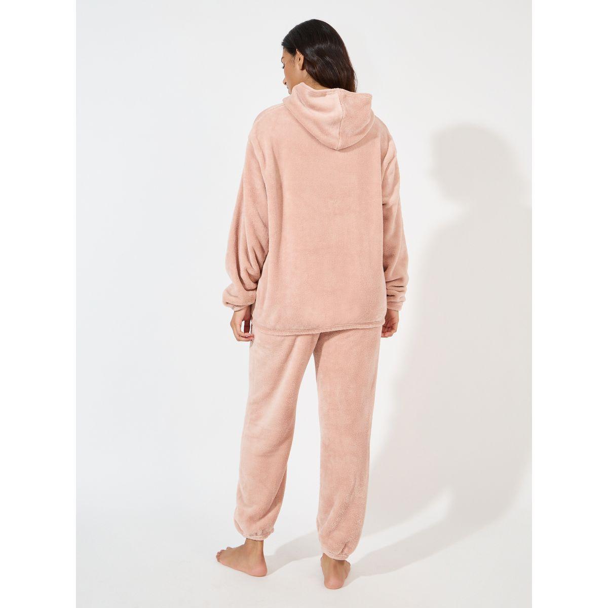 Styli Unwind Drop Shoulder Kangaroo Pocket Fleece Hoodie & Joggers Lounge Set-women-clothing-coordsets-image-4