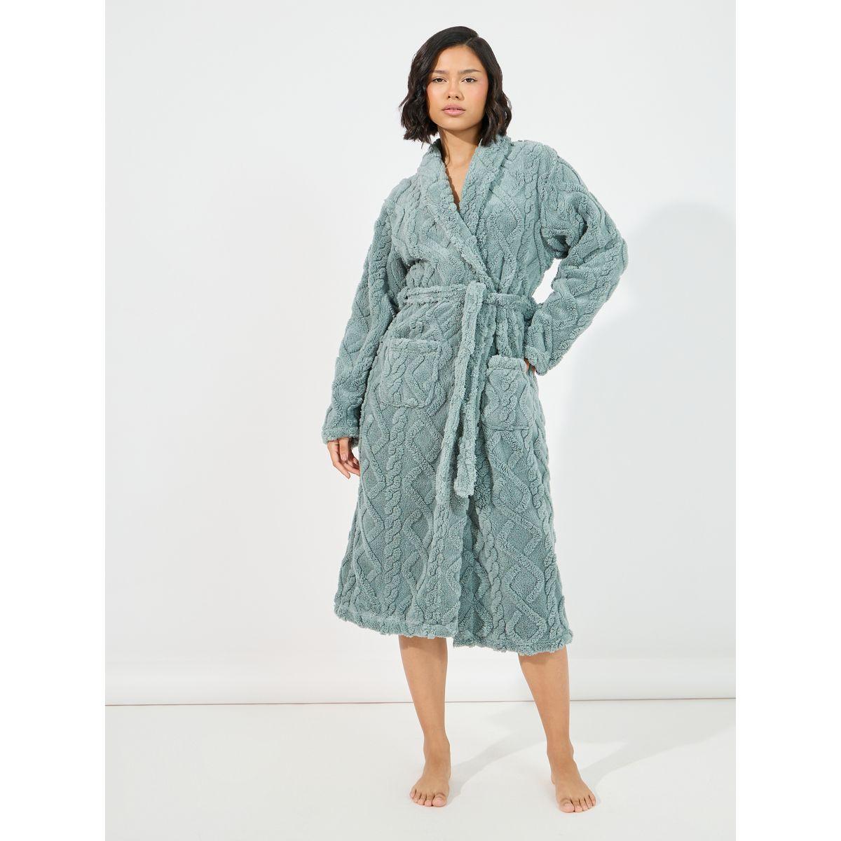 Styli Unwind Cable Design Shawl Collar Fleece Robe-women-clothing-nightwear-robes-image-1