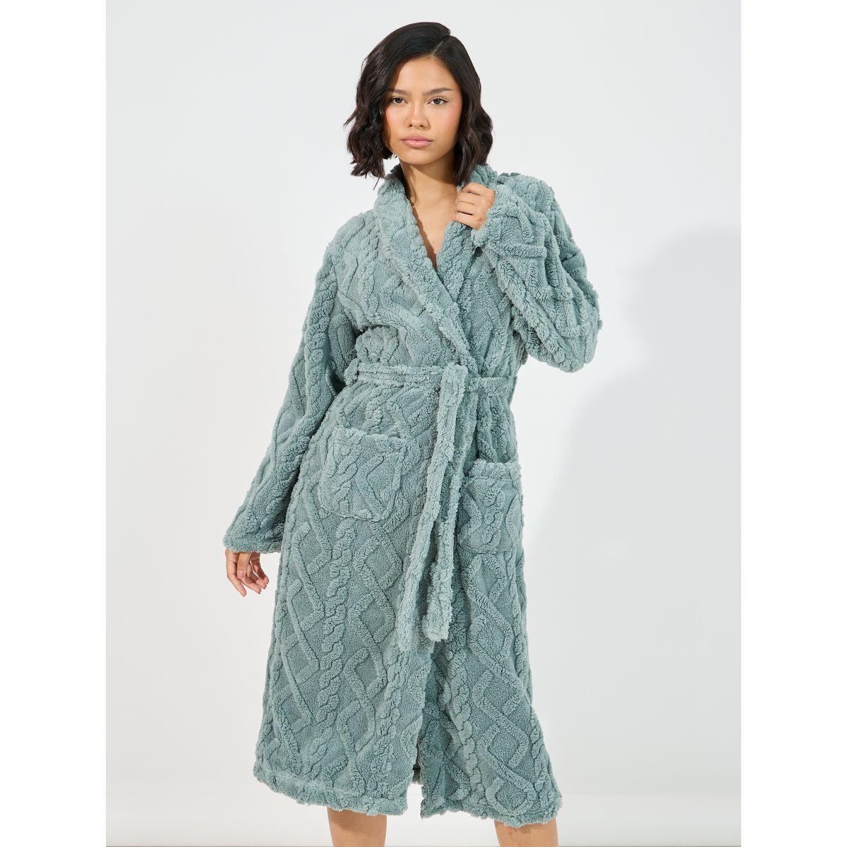 Styli Unwind Cable Design Shawl Collar Fleece Robe-women-clothing-nightwear-robes-image-2