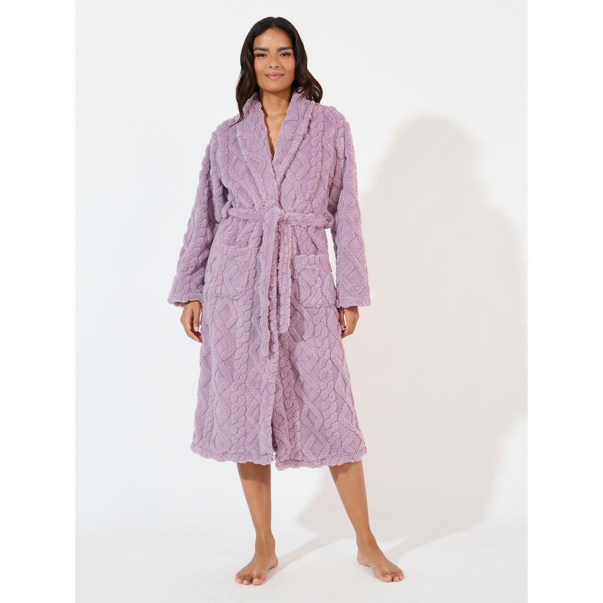 روب فليس مع ياقة بنمط شال-women-clothing-nightwear-robes-image-1