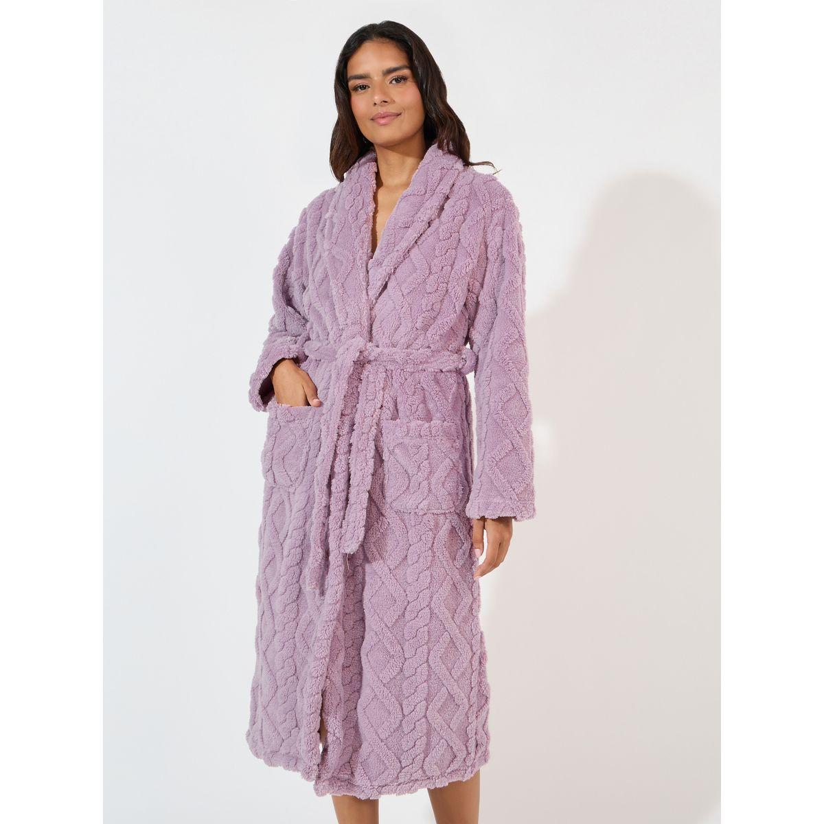 روب فليس مع ياقة بنمط شال-women-clothing-nightwear-robes-image-2