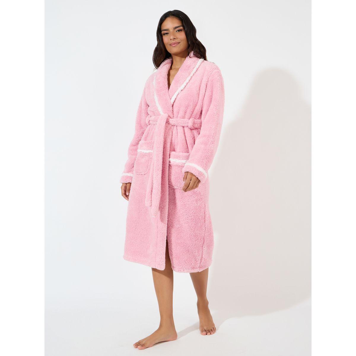 Styli Unwind Contrast Piped Edge Shawl Collar Fleece Robe-women-clothing-nightwear-robes-image-1
