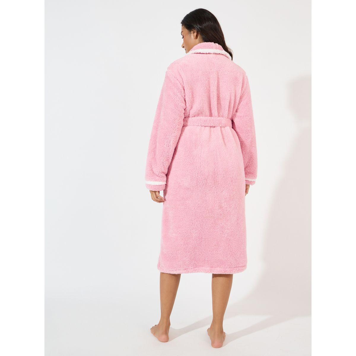 روب فليس بياقة شال وتفاصيل محزوزة-women-clothing-nightwear-robes-image-4