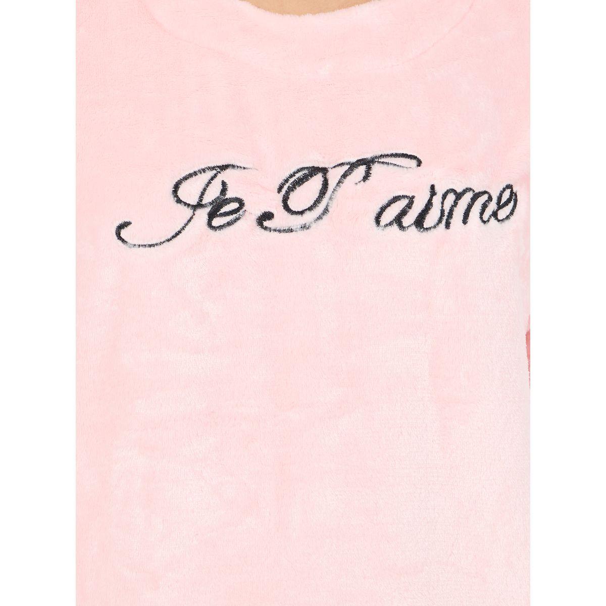 طقم من بنطال بيجاما مع بلوزة فليس بتفاصيل مُطرّزة-women-clothing-nightwear-pyjamas-longsets-image-3