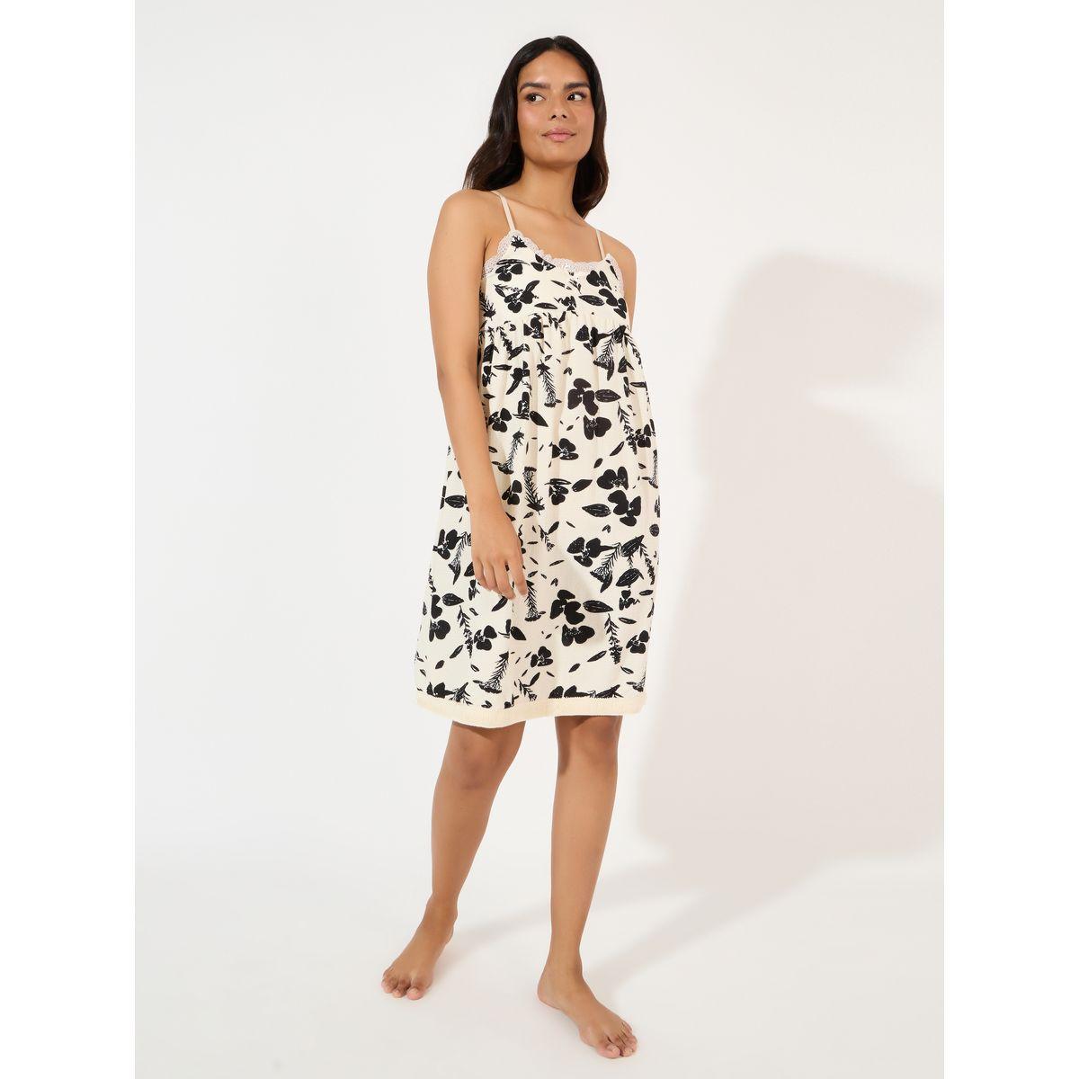Styli Unwind Mono Leaf Print Lace Trim Slip Dress-women-clothing-nightwear-nighties-image-1