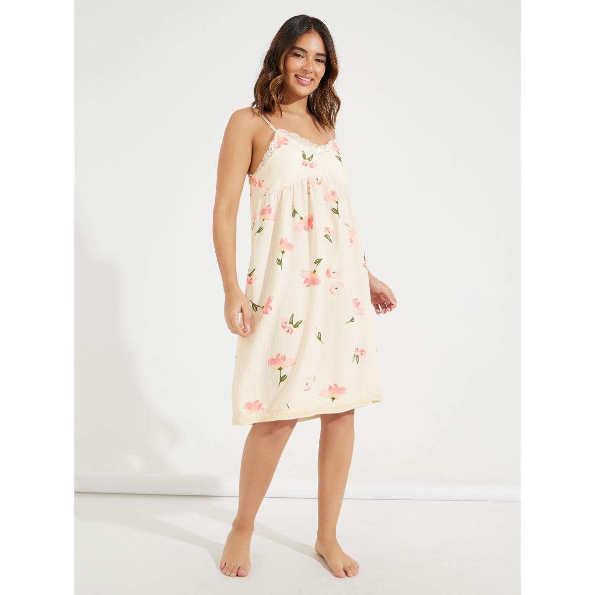 Styli Unwind Textured Floral Lace Trim Slip Dress-women-clothing-nightwear-nighties-image-1