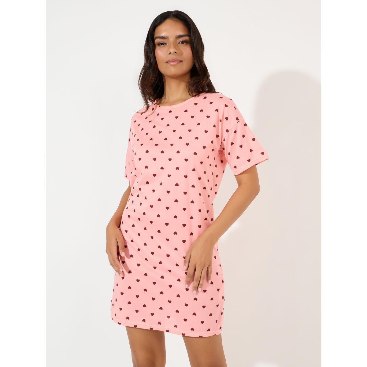 Styli Unwind All Over Print Heart Sleep T-Shirt Dress with Bag-women-clothing-nightwear-nighties-image-2