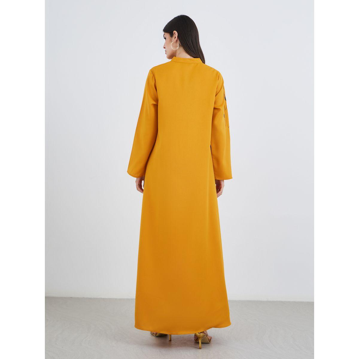 Amirah X Styli Embroidered Collared A-Line Jalabiya-women-arabicclothing-jalabiyas-image-5