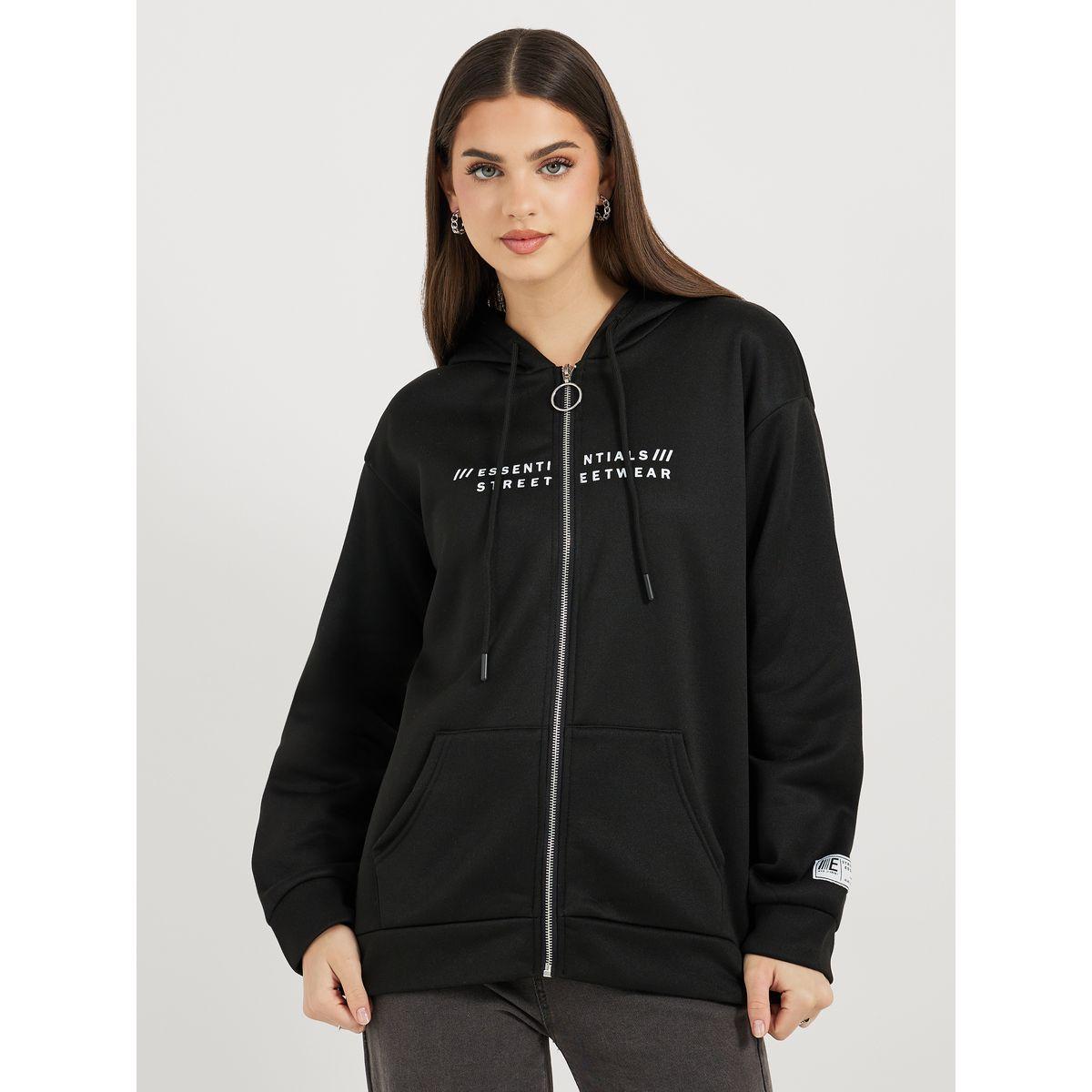 Styli Slogan Print Zip Up Hooded Sweatshirt-women-winterwear-hoodiesandsweatshirts-sweatshirts-image-1