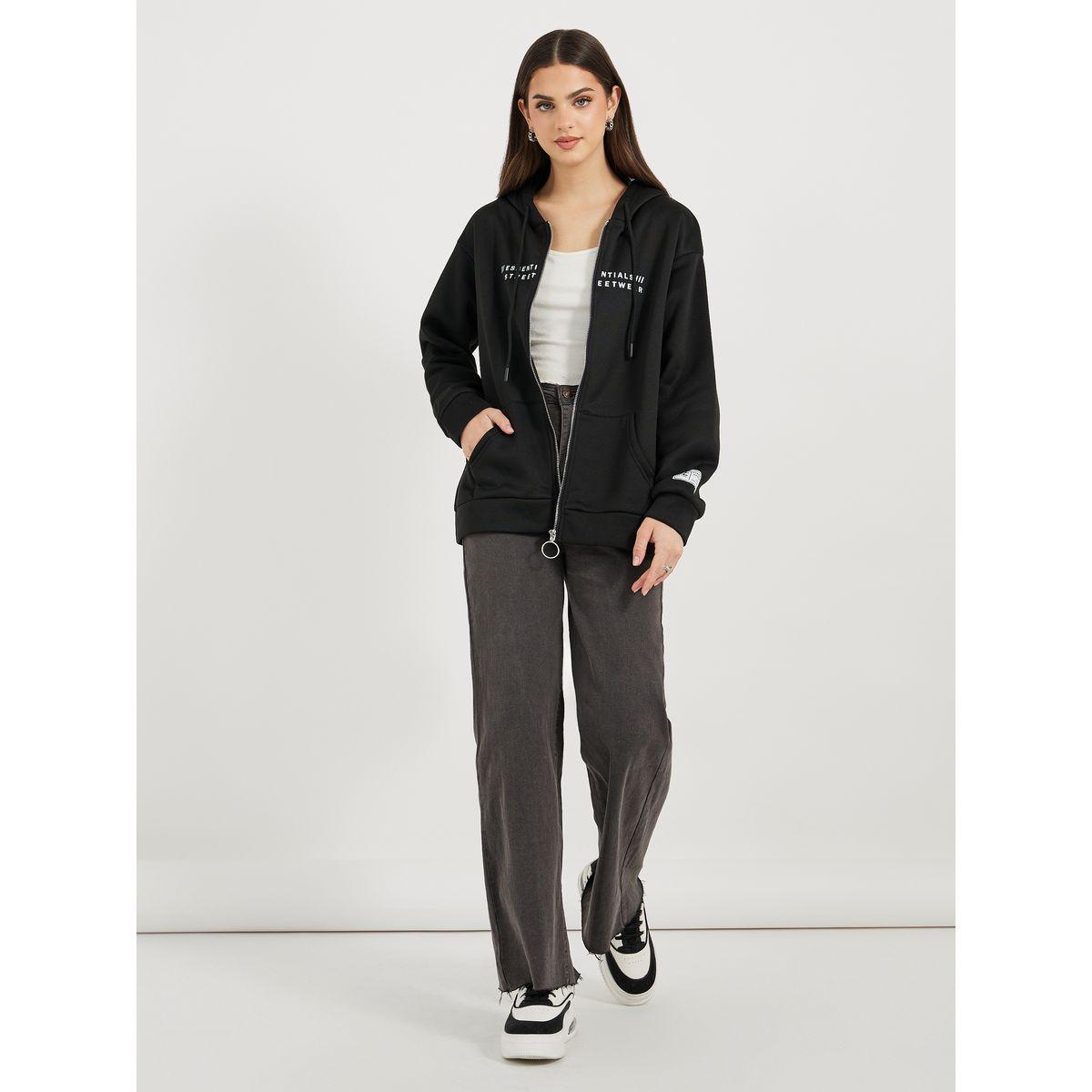 Styli Slogan Print Zip Up Hooded Sweatshirt-women-winterwear-hoodiesandsweatshirts-sweatshirts-image-2