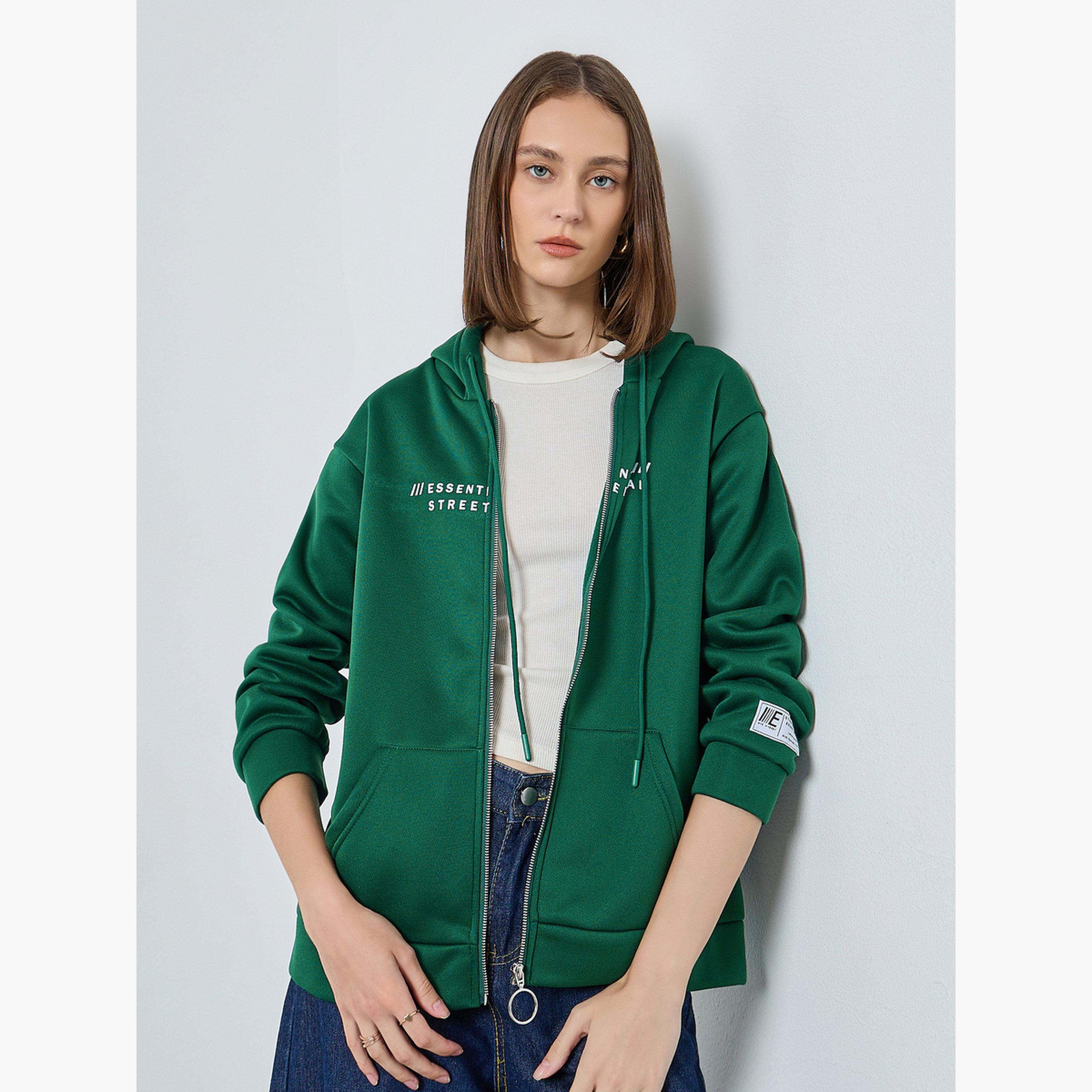 Styli Slogan Print Hooded Neck Long Sleeves Women's Zip Through Hoodie-women-clothing-hoodiesandsweatshirts-hoodies-image-1