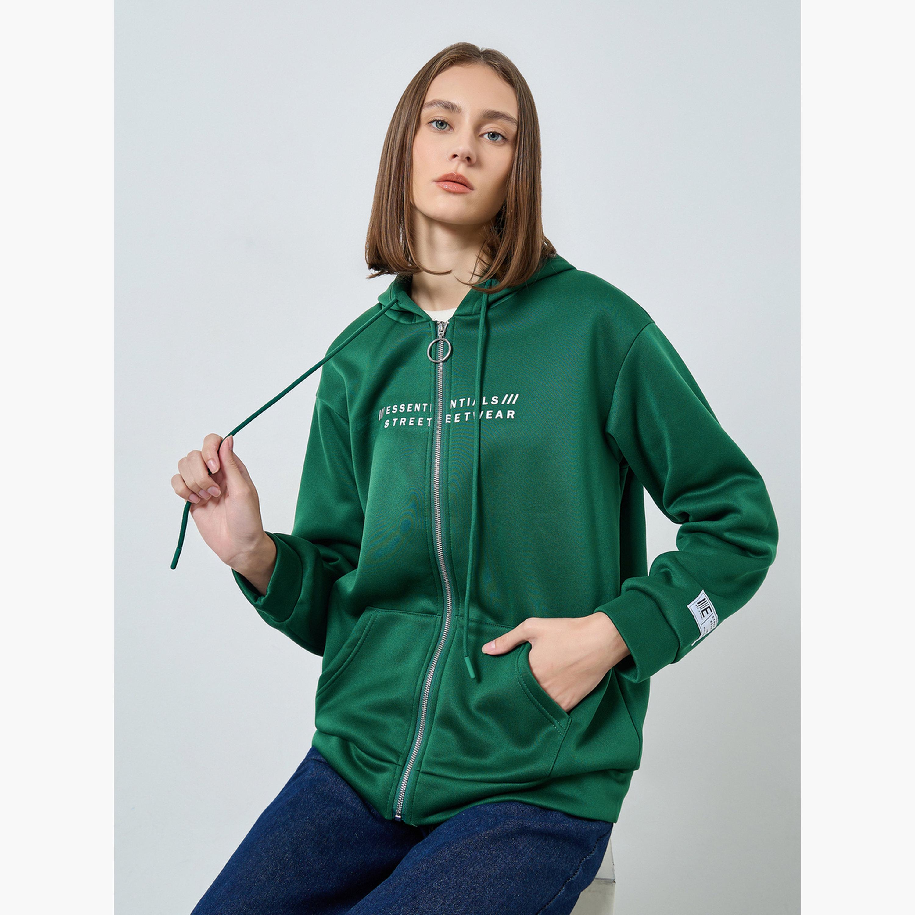 Styli Slogan Print Hooded Neck Long Sleeves Women's Zip Through Hoodie-women-clothing-hoodiesandsweatshirts-hoodies-image-3