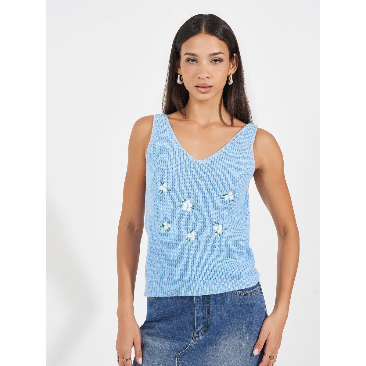 Styli Floral Pattern Flat Knit Top-women-clothing-shirtsandblouses-blouses-image-3