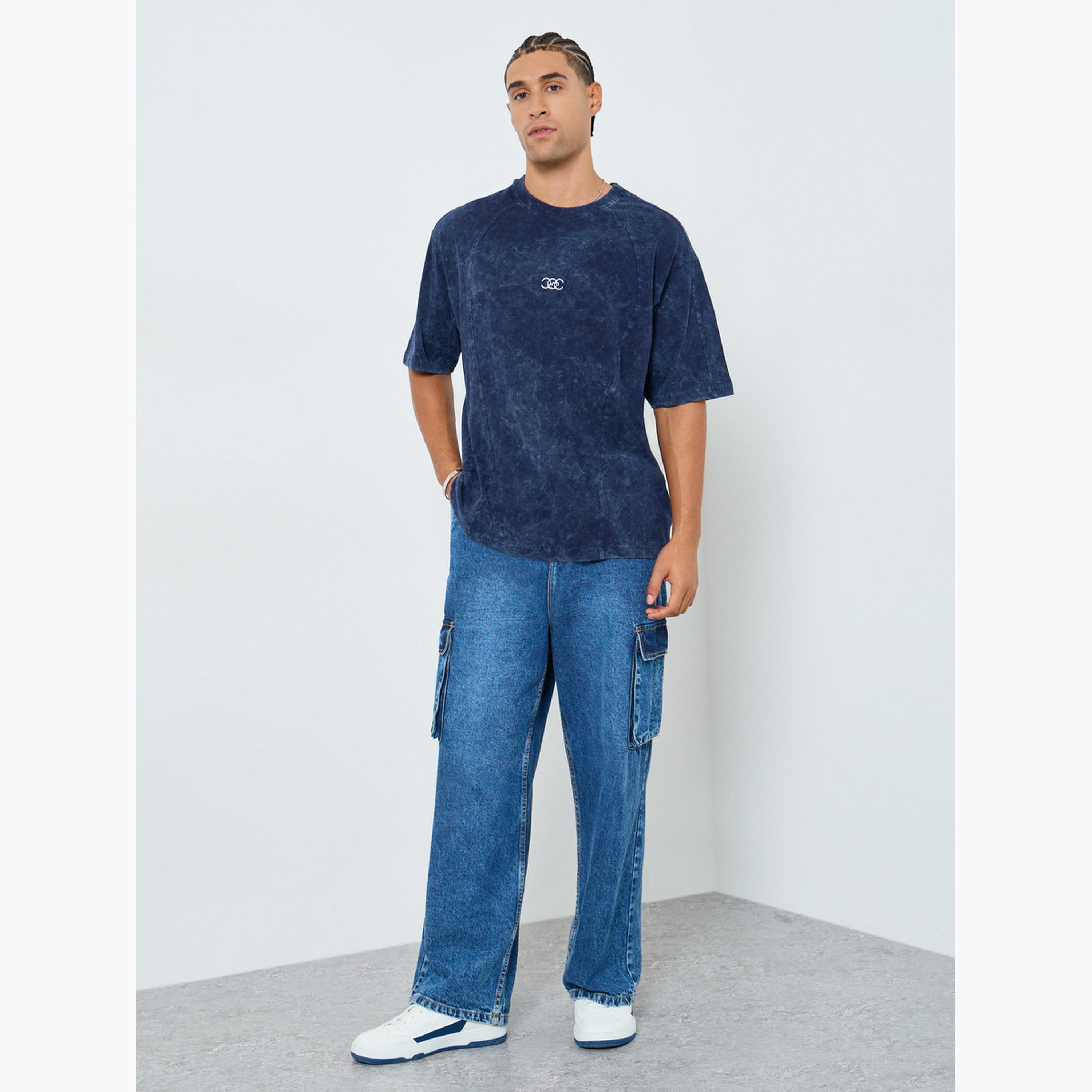 Styli Men Navy Blue Acid Wash Crew Neck T-Shirt-men-clothing-tshirtsandpolos-tshirts-image-2
