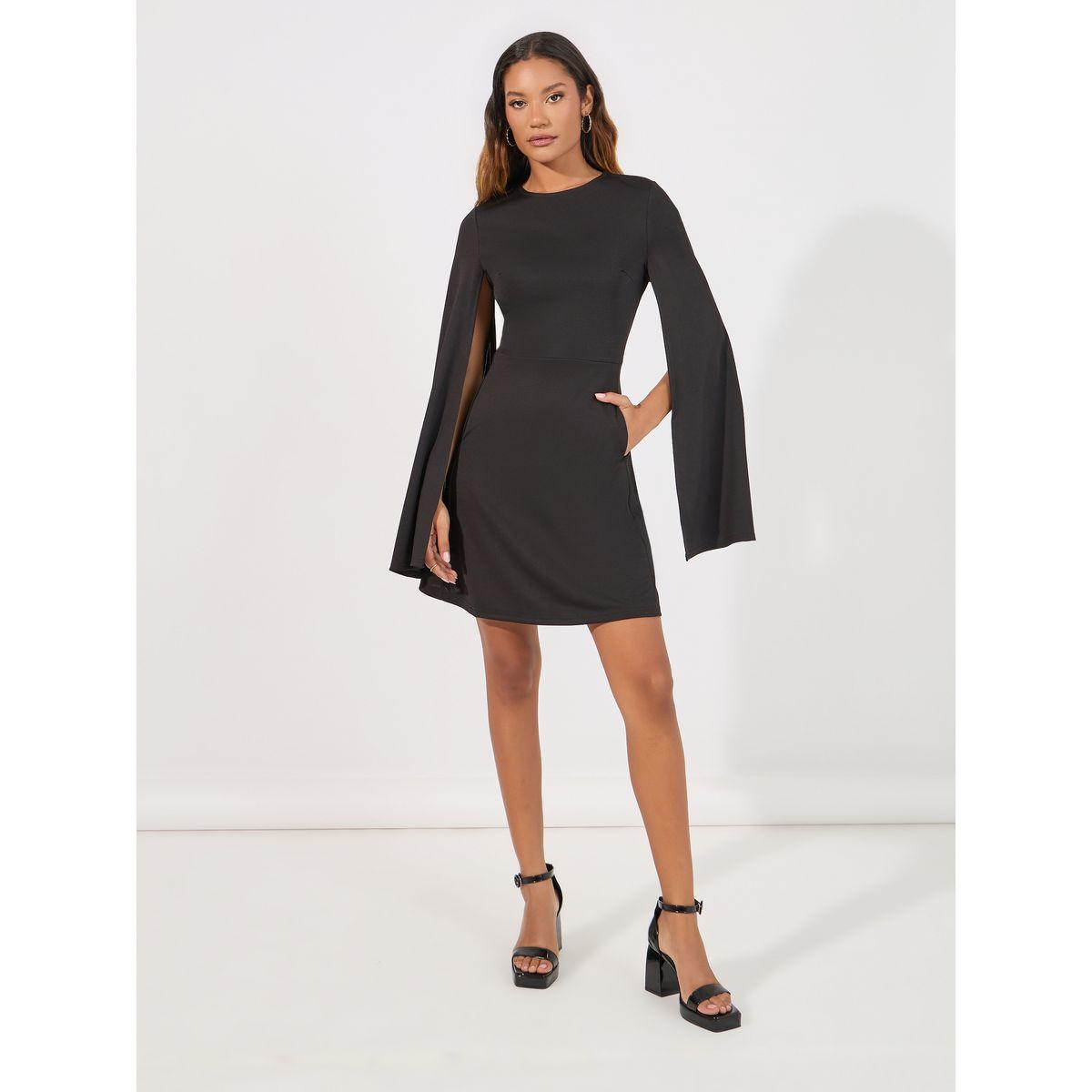 فستان قصير سادة مع أكمام بشق-women-clothing-dresses-image-1