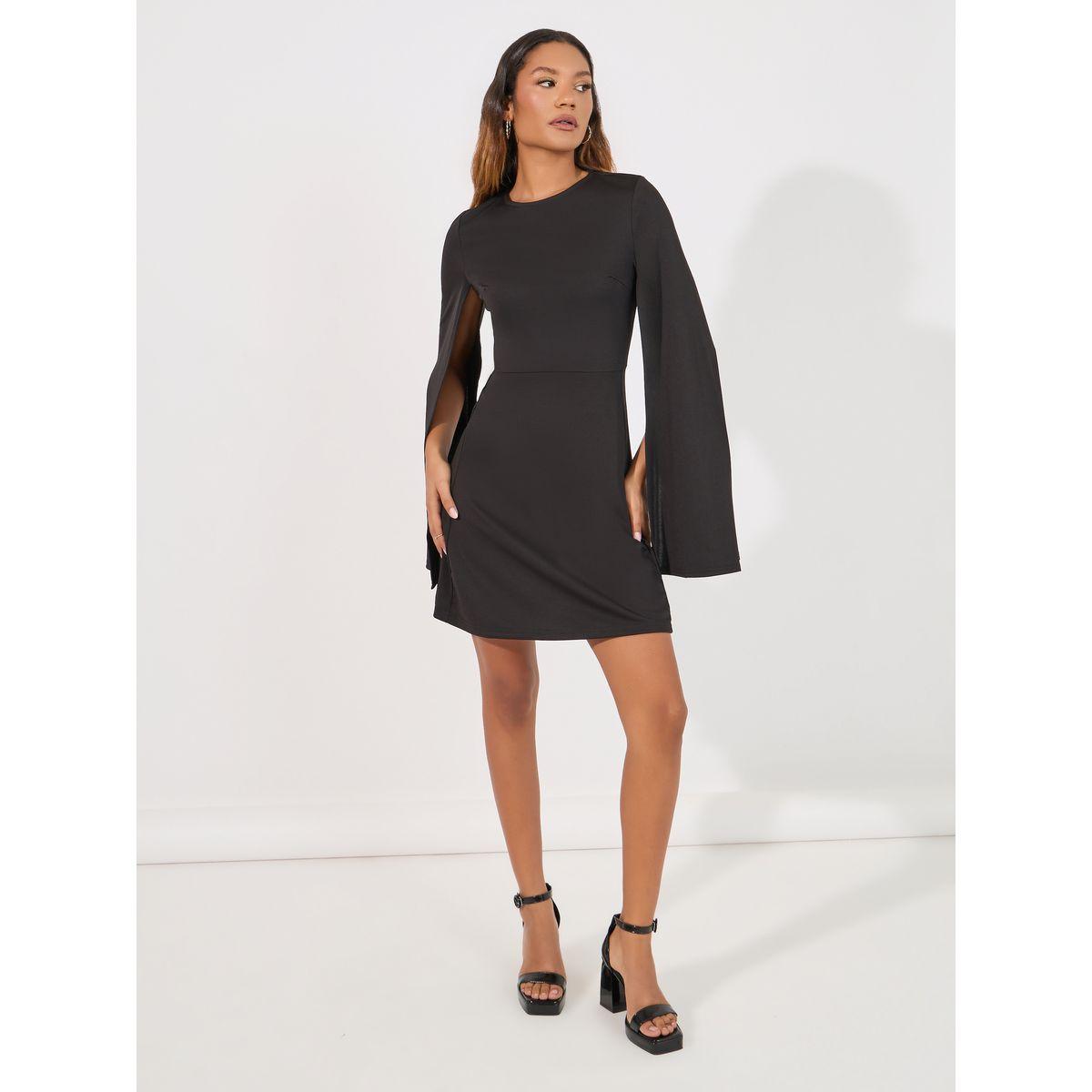 فستان قصير سادة مع أكمام بشق-women-clothing-dresses-image-4