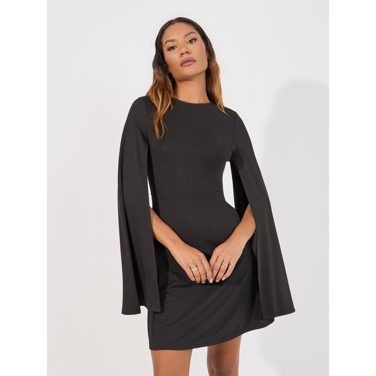 فستان قصير سادة مع أكمام بشق-women-clothing-dresses-image-5