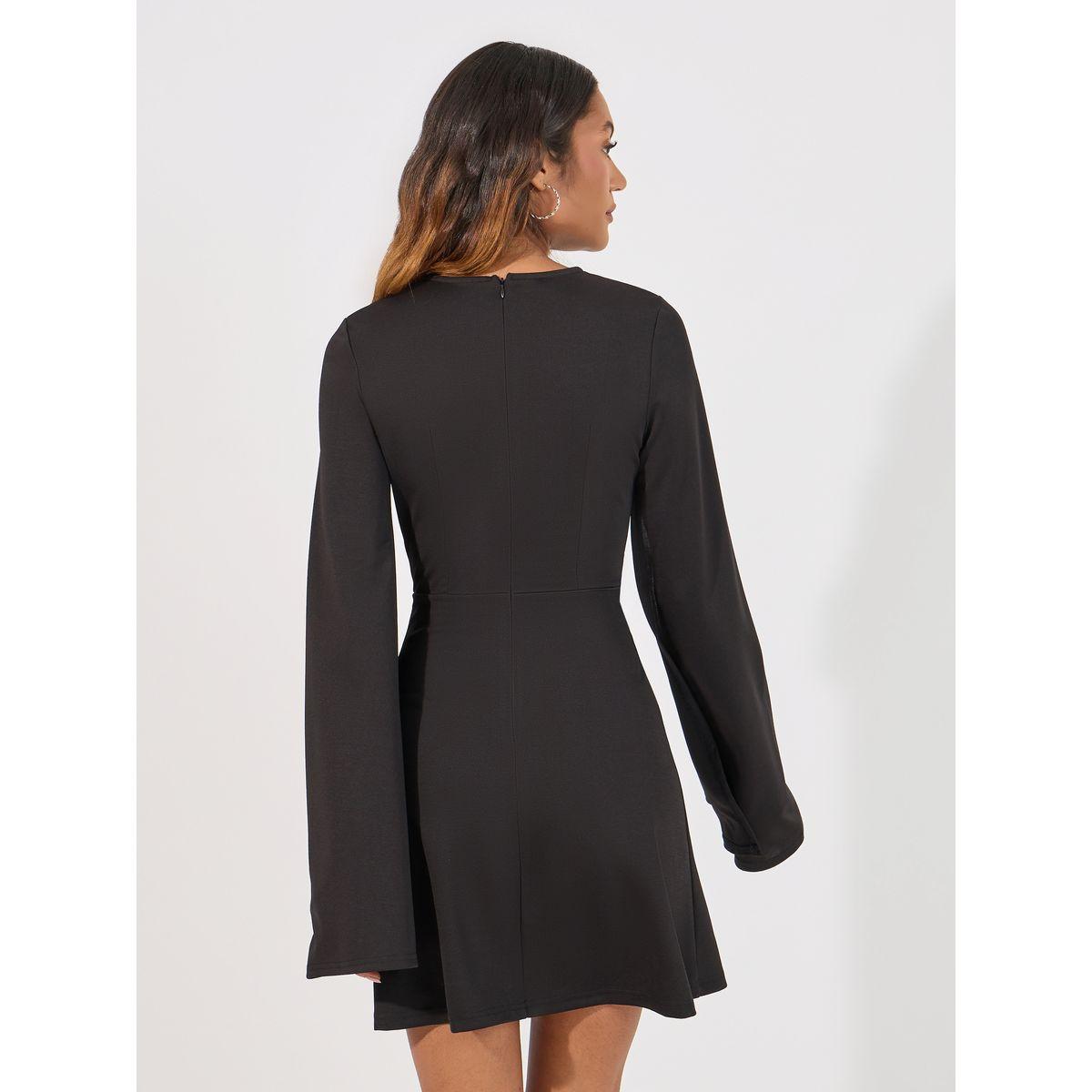 Styli Plain Slit Sleeve Sheath Mini Dress with Slip Pocket-women-clothing-dresses-image-6