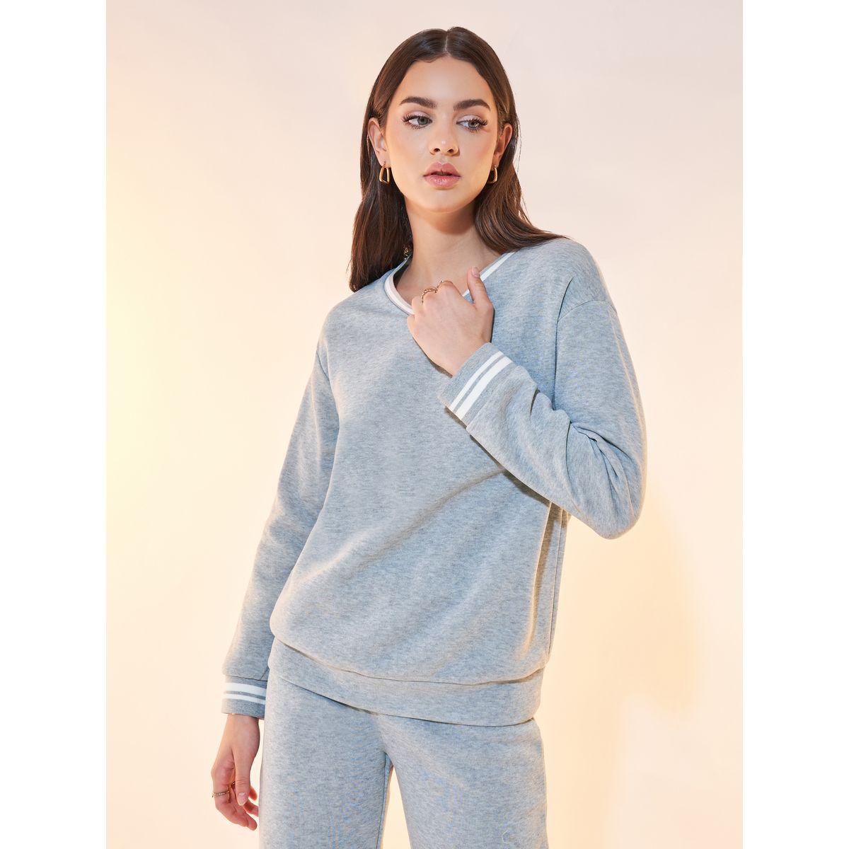 Styli Ribbed Panel Dropped Shoulder Sweatshirt-women-winterwear-hoodiesandsweatshirts-sweatshirts-image-1
