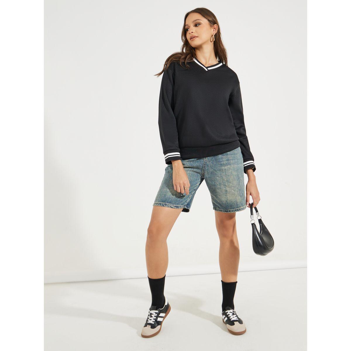 Styli Ribbed Contrast Panel Sweatshirt with Dropped Shoulder-women-winterwear-hoodiesandsweatshirts-sweatshirts-image-2
