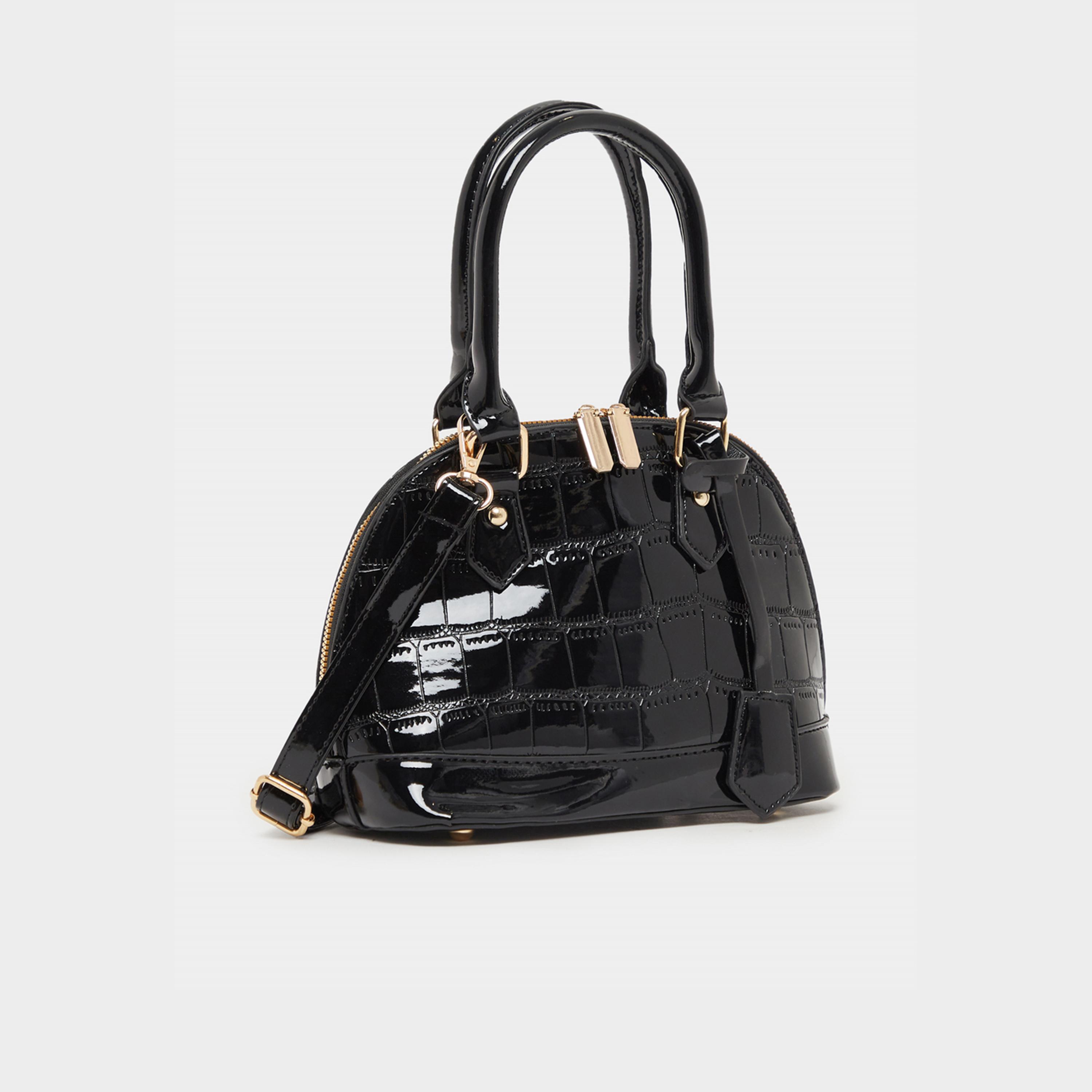 Styli Patent Look Textured Handbag-women-bagsandwallets-handbags-image-1