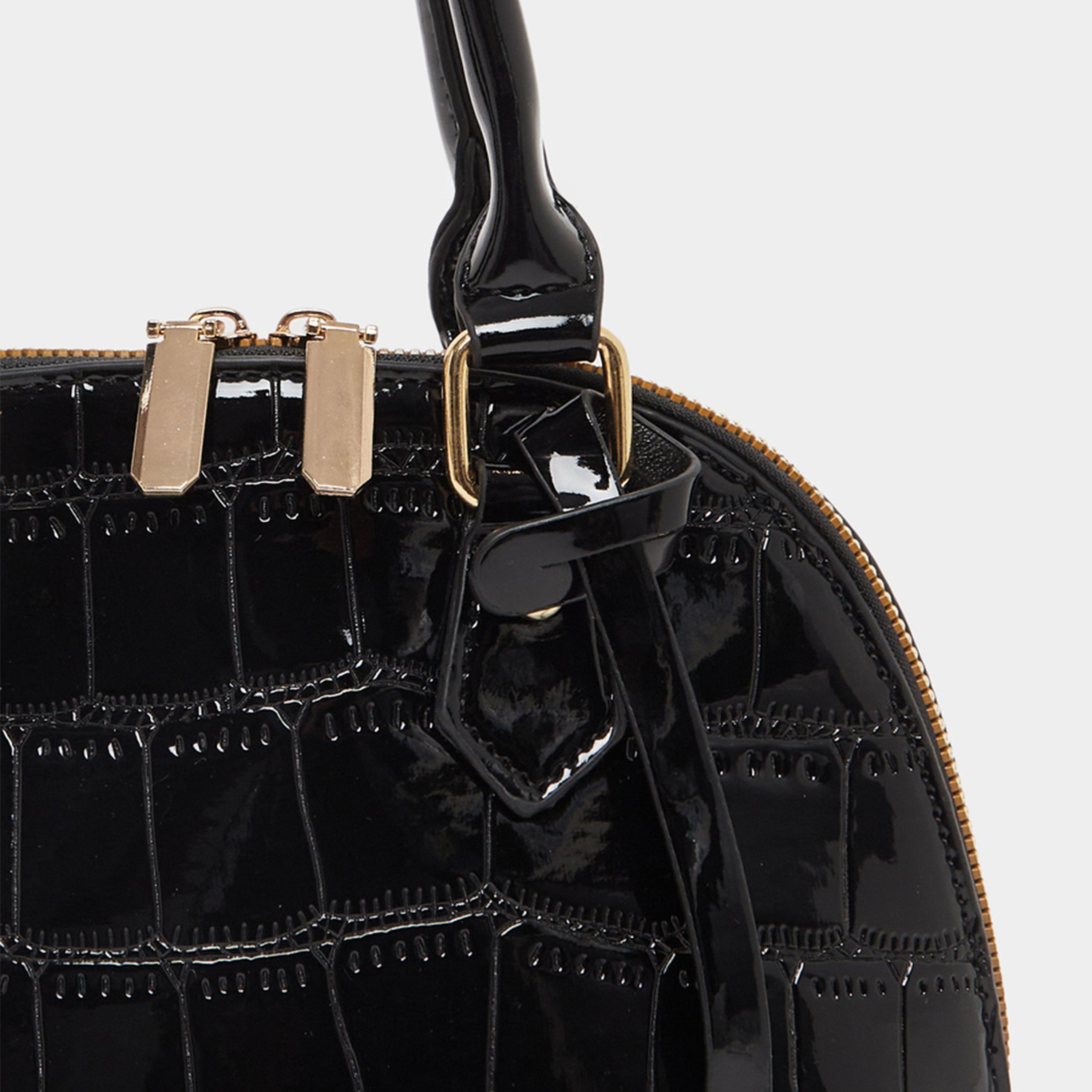 Styli Patent Look Textured Handbag-women-bagsandwallets-handbags-image-5