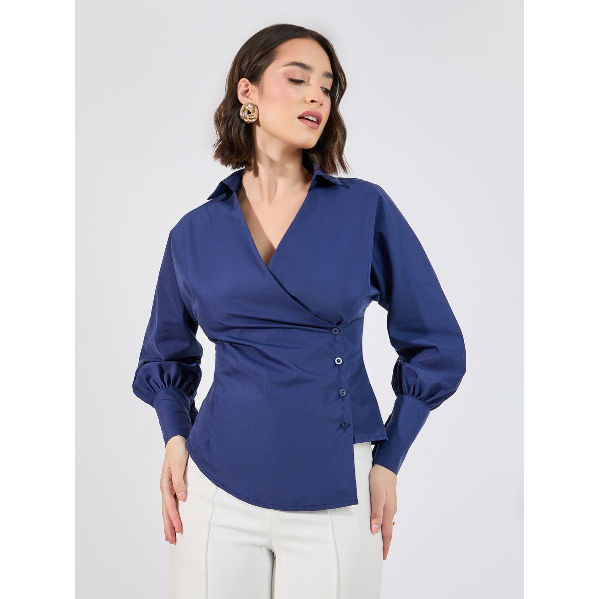 Styli Asymmetric Hem Collared Wrap Top-women-clothing-shirtsandblouses-blouses-image-1