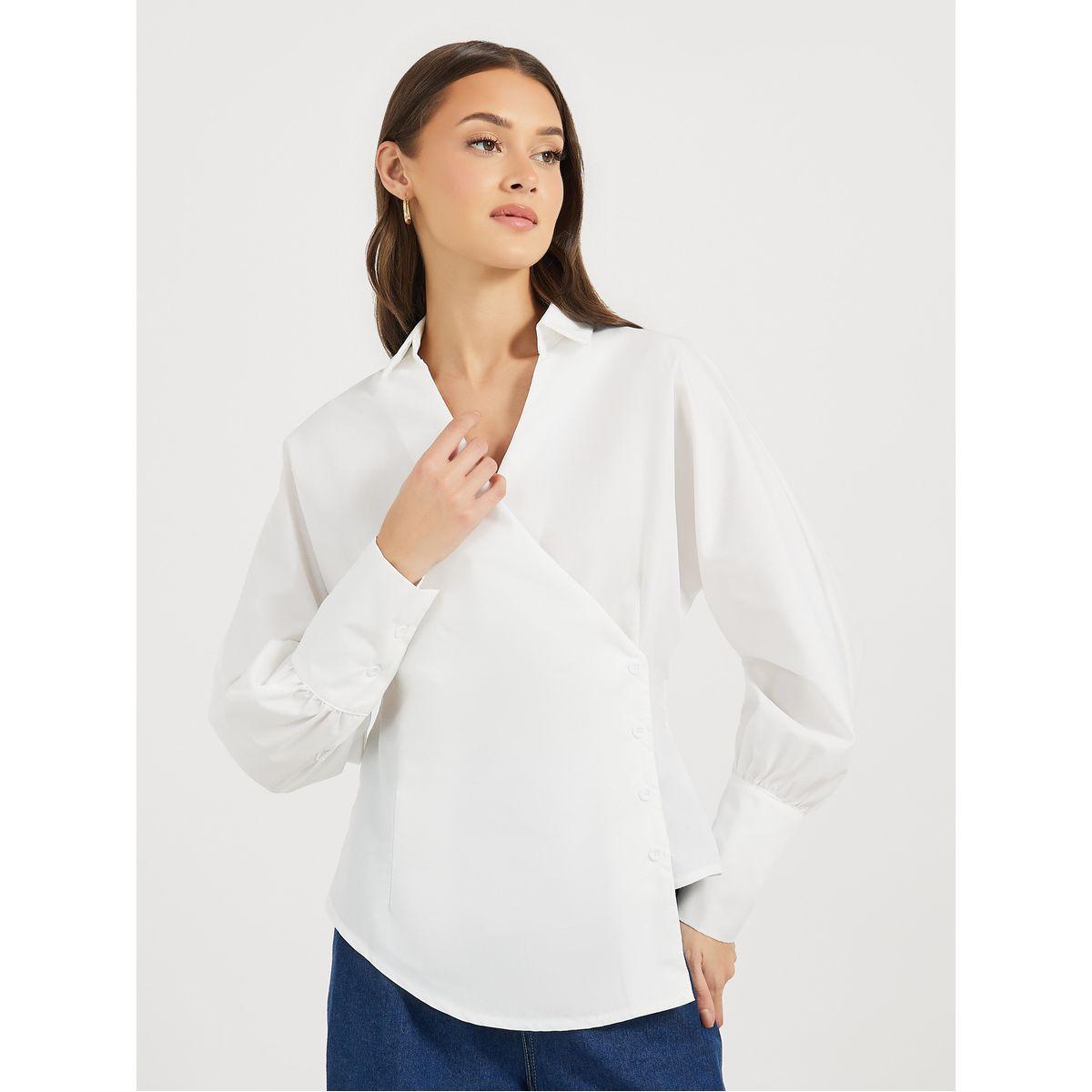 Styli Asymmetric Hem Collared Wrap Top-women-clothing-shirtsandblouses-blouses-image-1