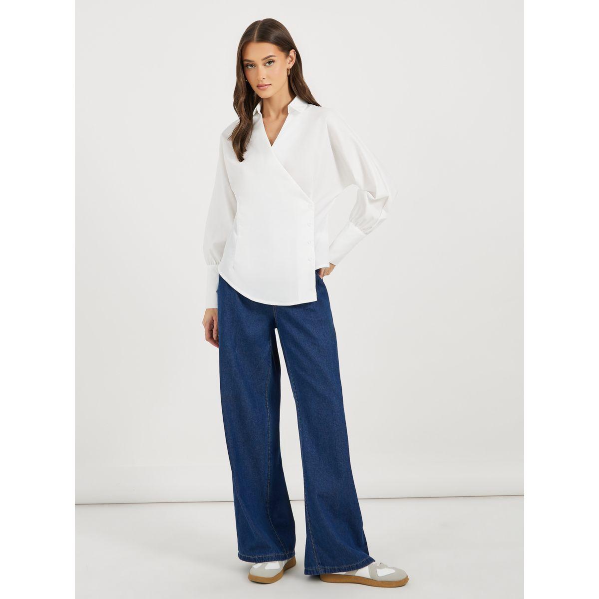 بلوزة بنمط لف وحافة غير متماثلة الطول-women-clothing-shirtsandblouses-blouses-image-2