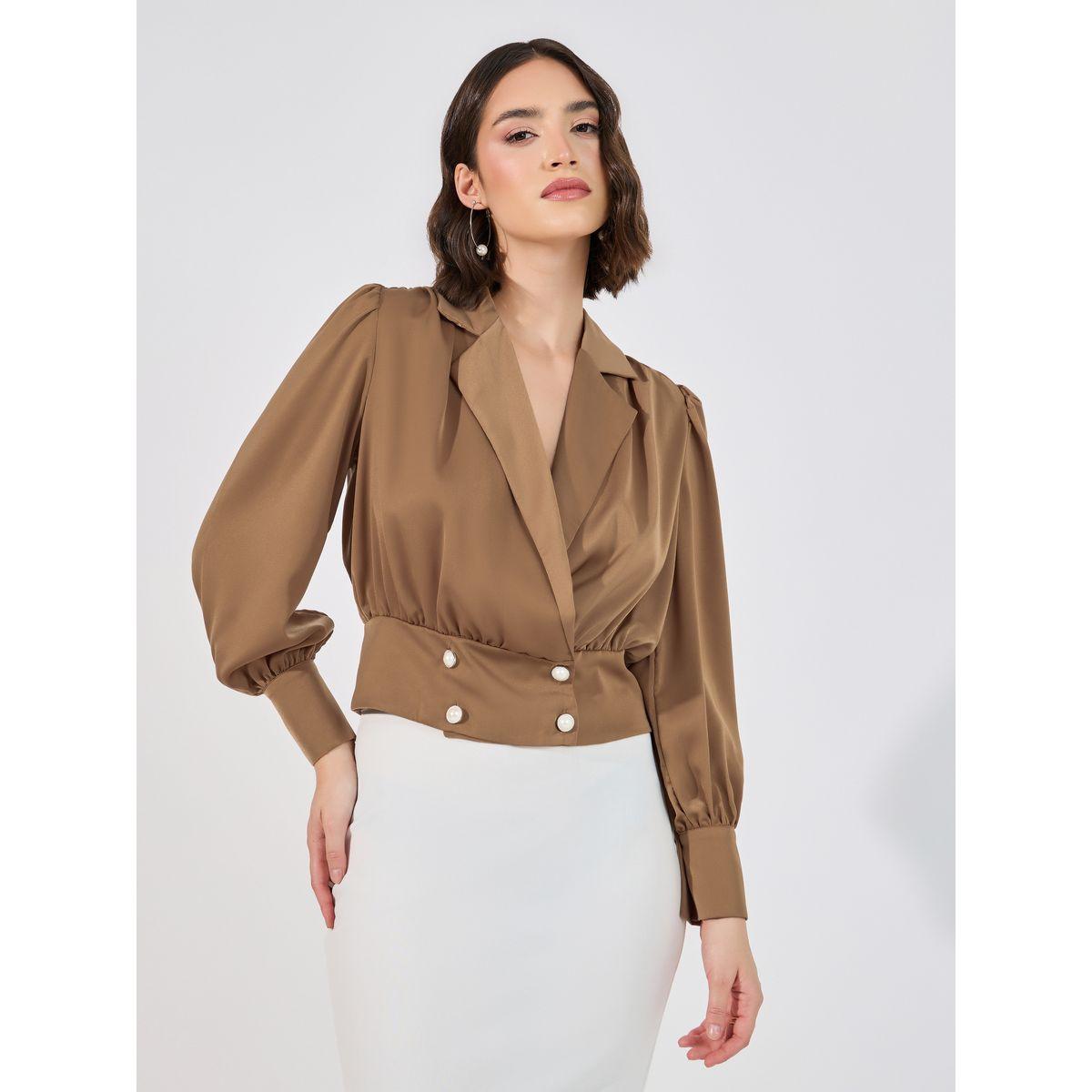 Styli Notch Collar Wrap Top with Button Detail-women-clothing-shirtsandblouses-blouses-image-1