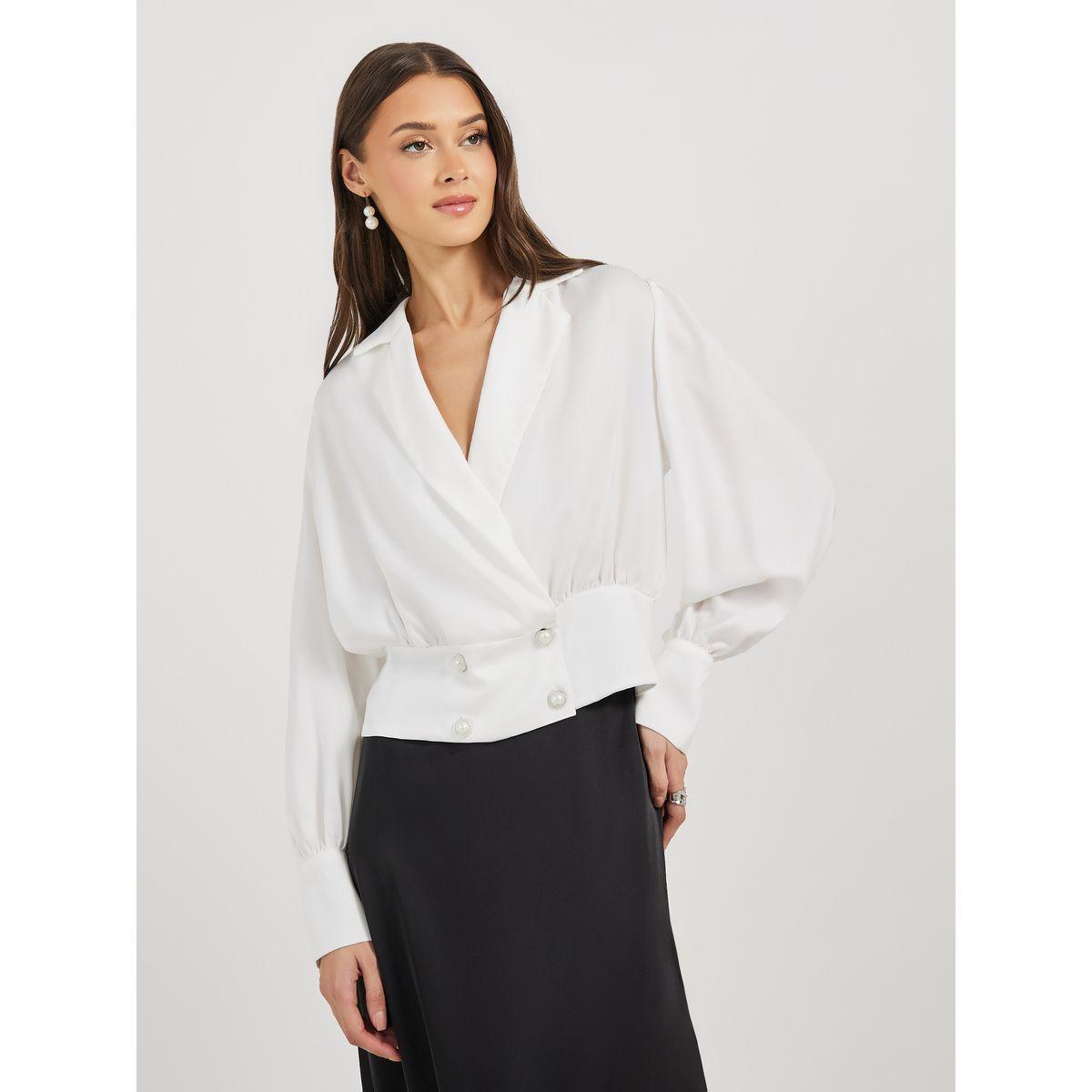 Styli Notch Collar Wrap Top with Button Detail-women-clothing-shirtsandblouses-blouses-image-1