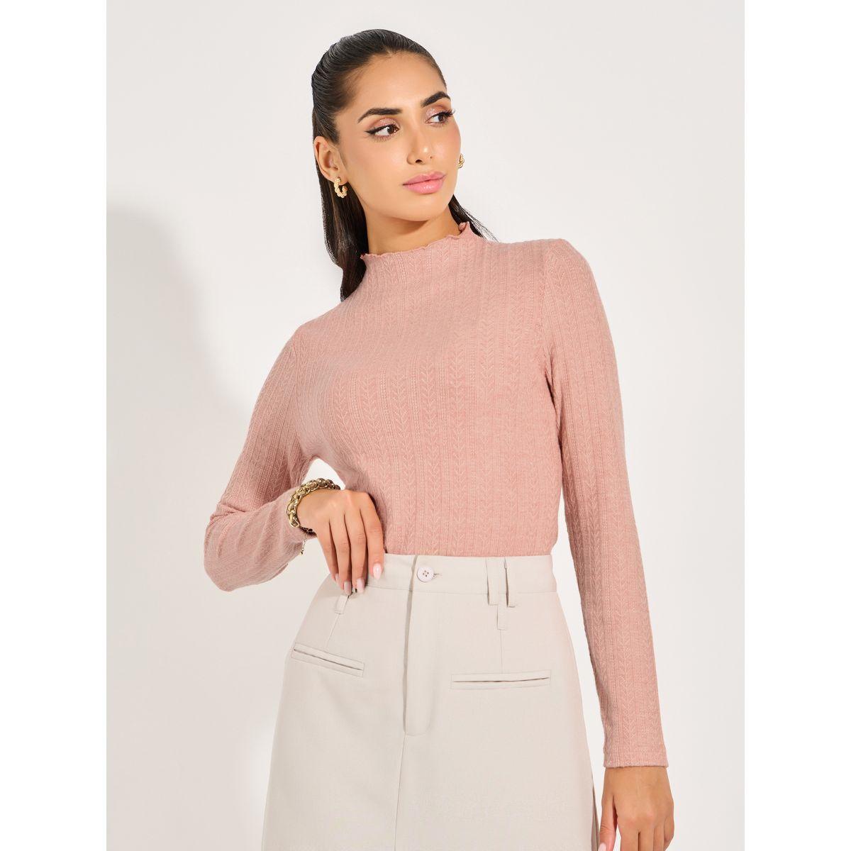 بلوزة محبوكة بأكمام طويلة وتفاصيل بارزة الملمس-women-clothing-shirtsandblouses-blouses-image-1