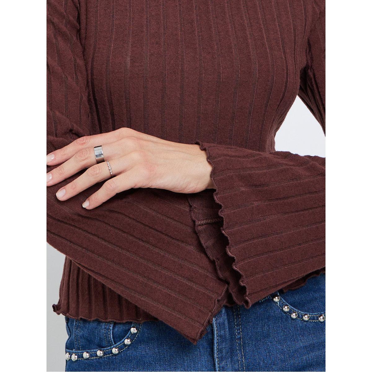 Styli Brown Ribbed Knit Long Sleeve Top-women-clothing-tshirts-image-3