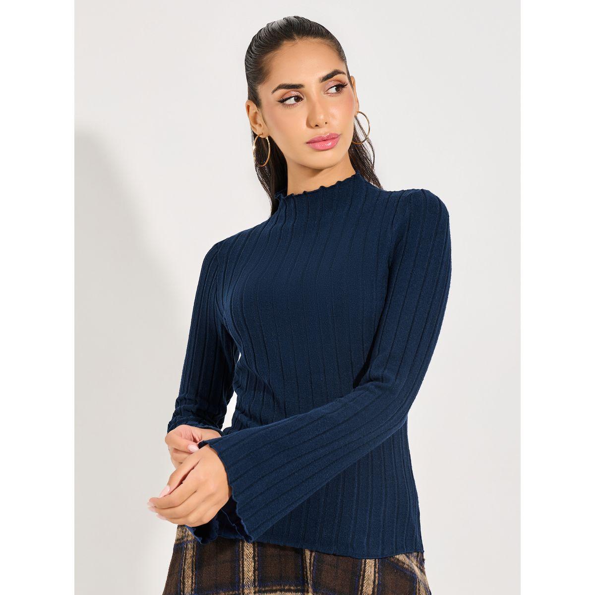 Styli Ribbed Knit Top with Flared Sleeves-women-clothing-tshirts-image-1