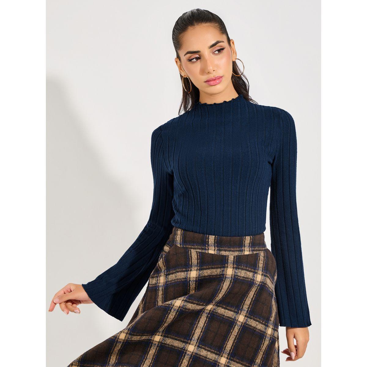 Styli Ribbed Knit Top with Flared Sleeves-women-clothing-tshirts-image-3