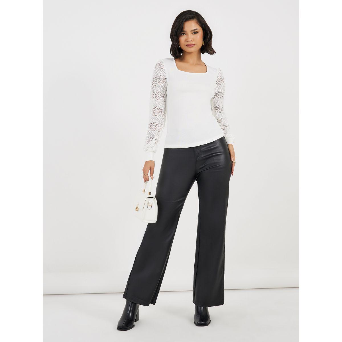 Styli Lace Insert Sleeve Knit Top-women-clothing-tshirts-image-2
