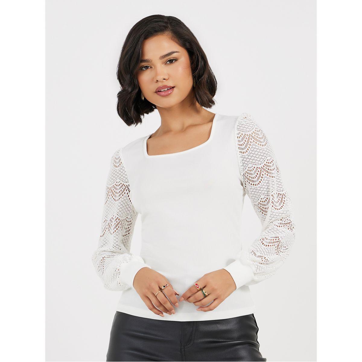 Styli Lace Insert Sleeve Knit Top-women-clothing-tshirts-image-3
