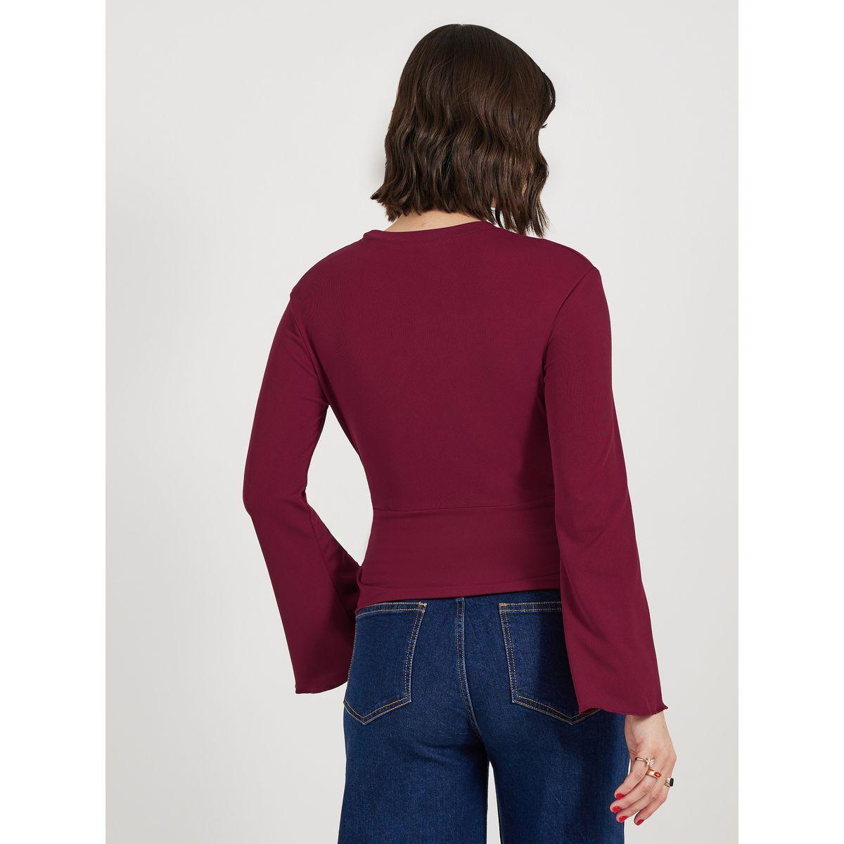 Styli Overlap V Neck Knit Wrap Top with Flared Sleeves-women-clothing-shirtsandblouses-blouses-image-4