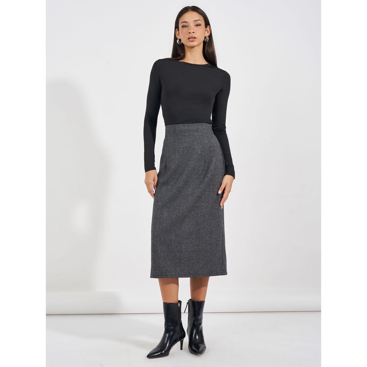 Styli High Rise Textured Midi Skirt-women-clothing-bottoms-skirts-image-1
