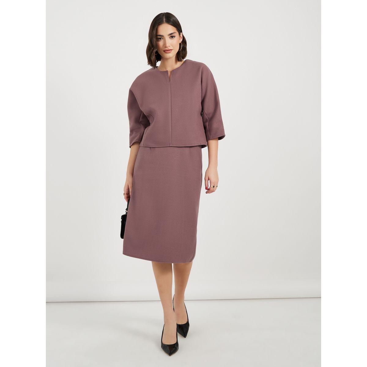 Styli Solid Midi Skirt with Zip Closure-women-clothing-skirts-image-1