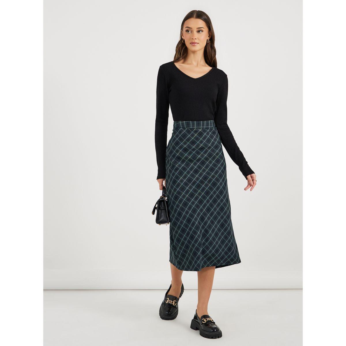 Styli Plaid Flannel Midi A Line Skirt-women-clothing-bottoms-skirts-image-1