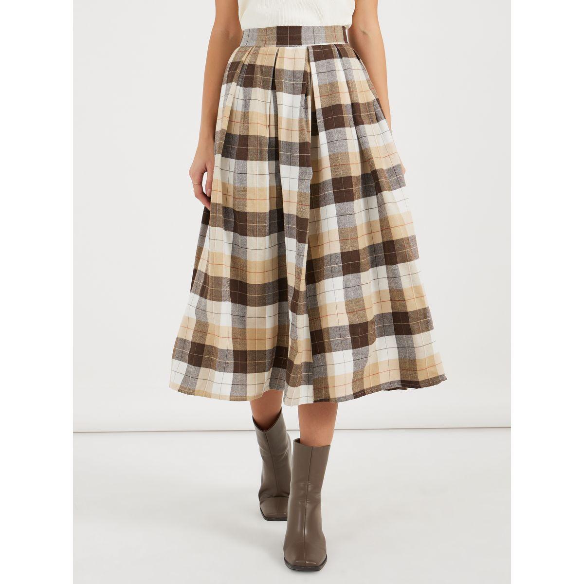 Styli Plaid Flannel High Rise Midi Length Flared Skirt-women-clothing-bottoms-skirts-image-2