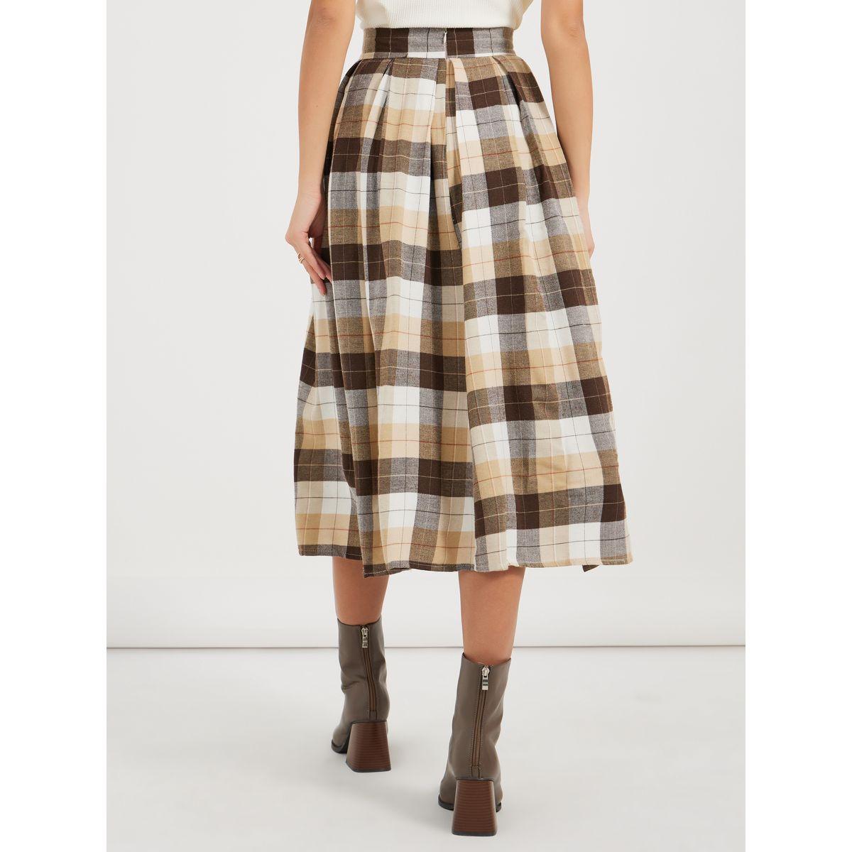 Styli Plaid Flannel High Rise Midi Length Flared Skirt-women-clothing-bottoms-skirts-image-4