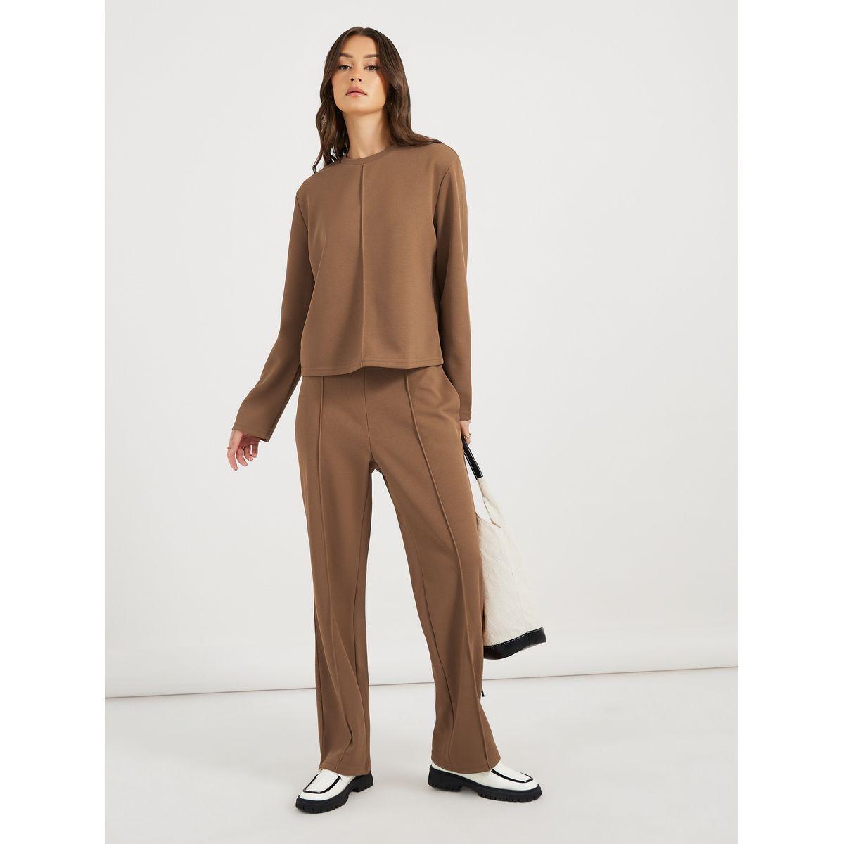 بنطال بأرجل مستقيمة وخصر متوسط مع درزات-women-clothing-bottoms-joggers-image-1