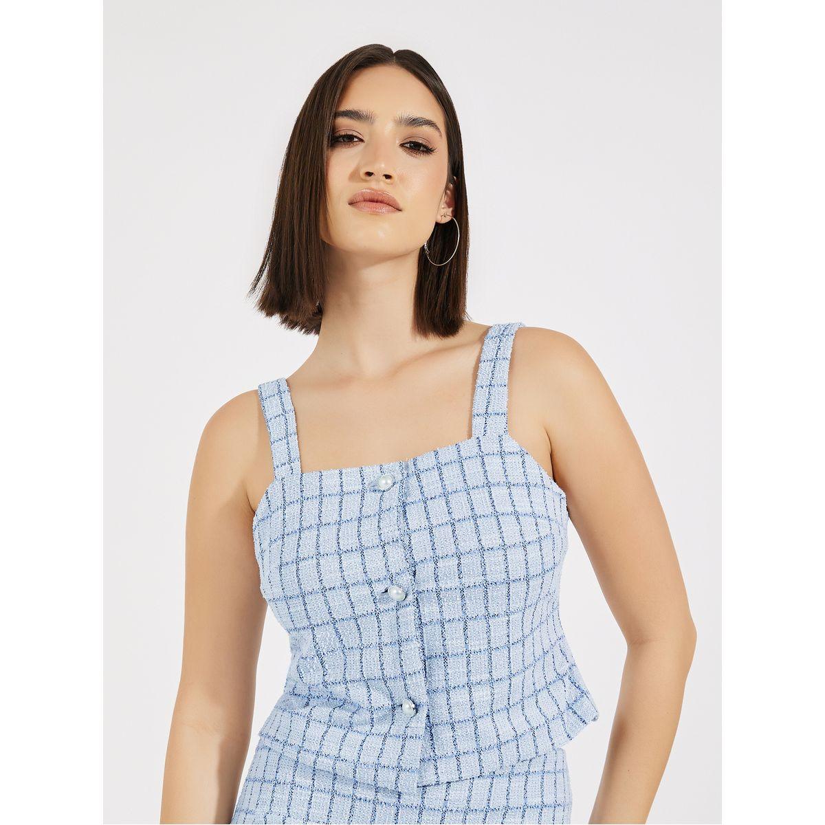 Styli Square Neck Tweed Crop Top-women-clothing-tshirts-image-1
