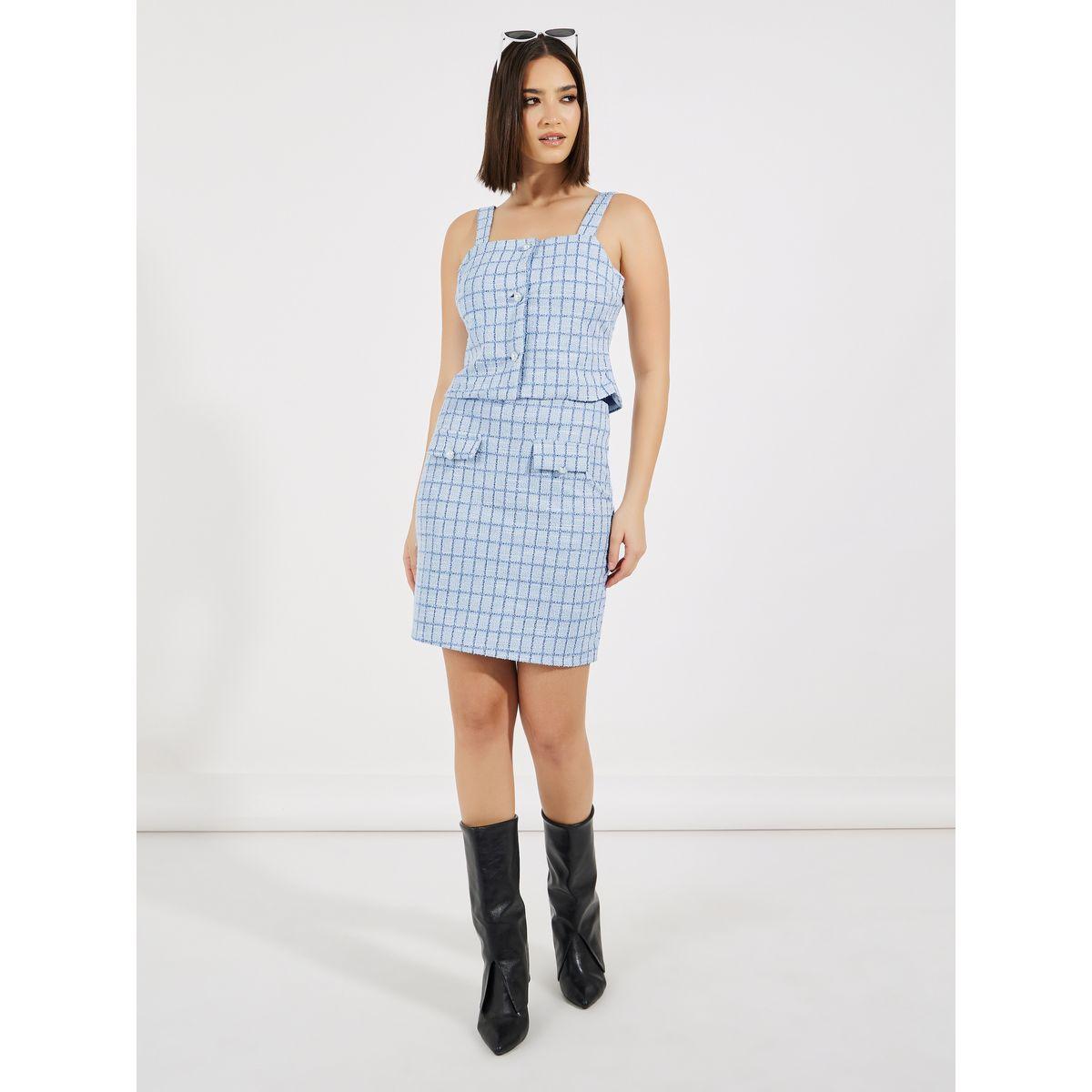 تنورة تويد قصيرة بتفاصيل طيات-women-clothing-bottoms-skirts-image-1