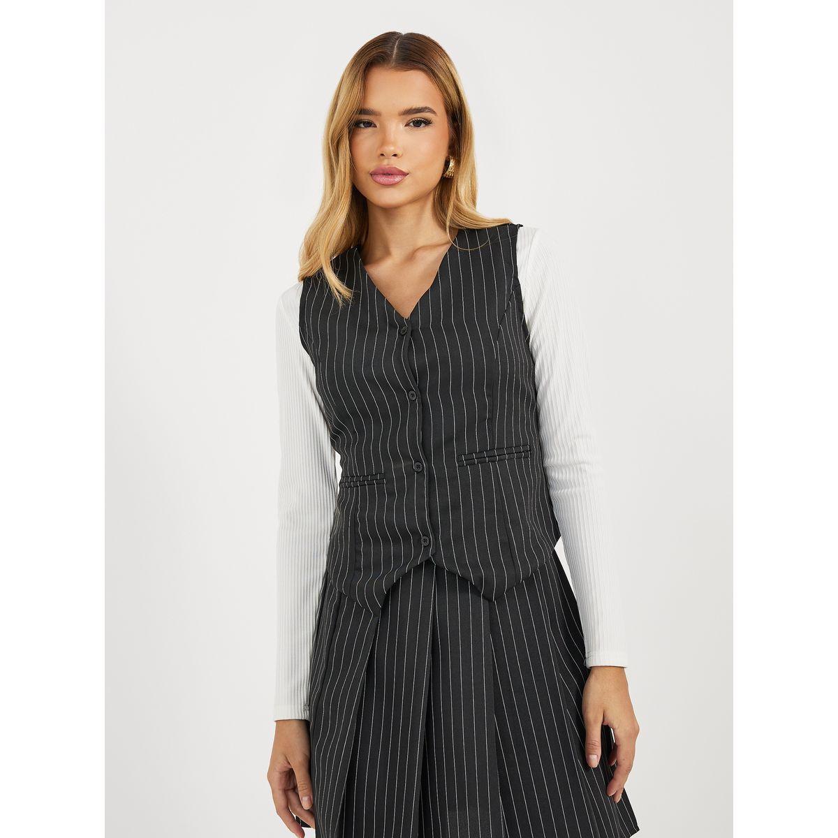 Styli Striped Waistcoat with Button Detail-women-clothing-shirtsandblouses-blouses-image-1