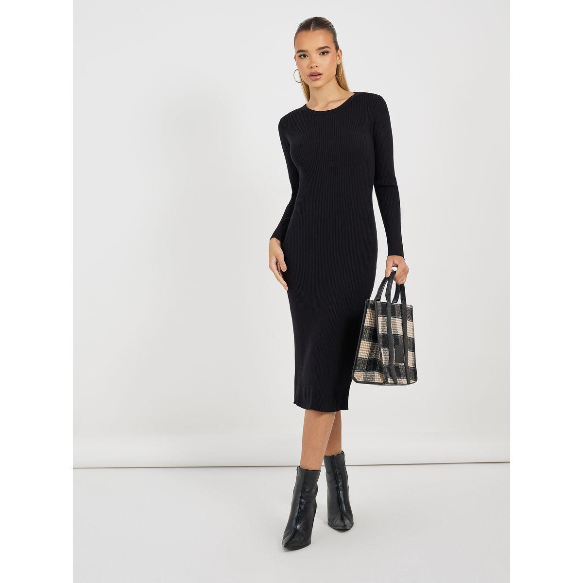 Styli Solid Ribbed Knit Sweater Midi Dress-women-clothing-dresses-image-1