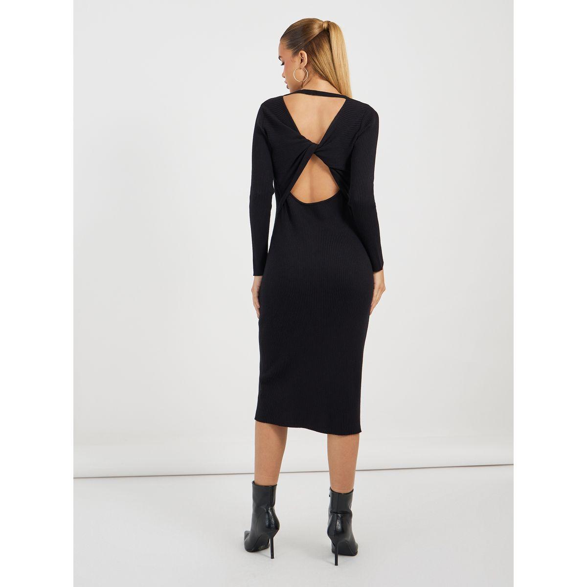 Styli Solid Ribbed Knit Sweater Midi Dress-women-clothing-dresses-image-4