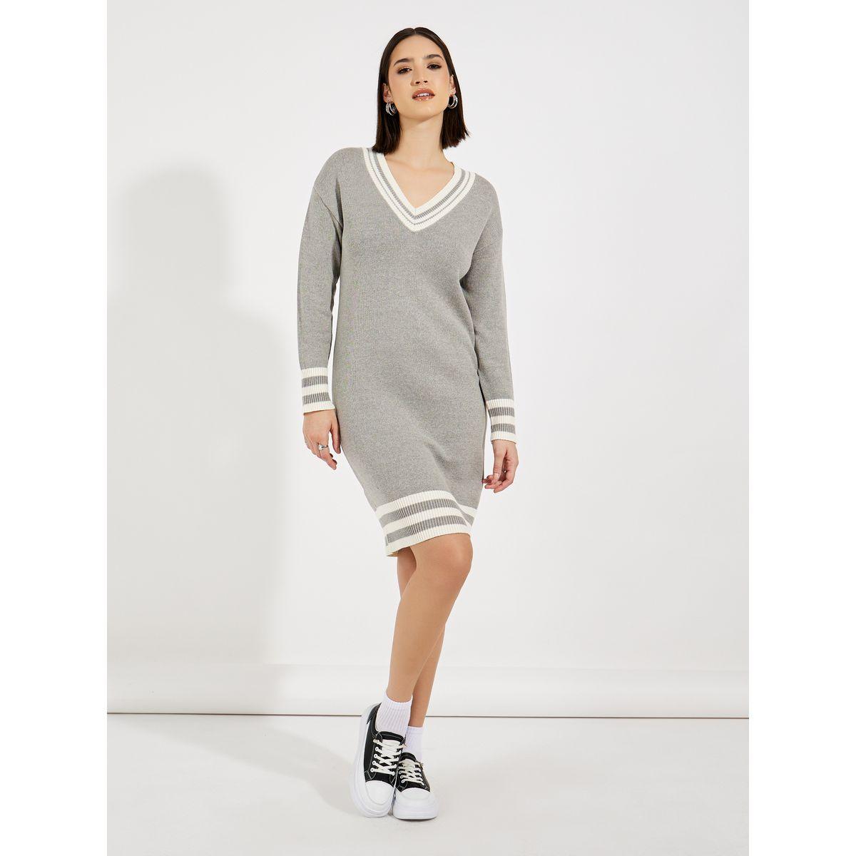 فستان بطول الركبة وتداخلات مخططة-women-clothing-dresses-image-1
